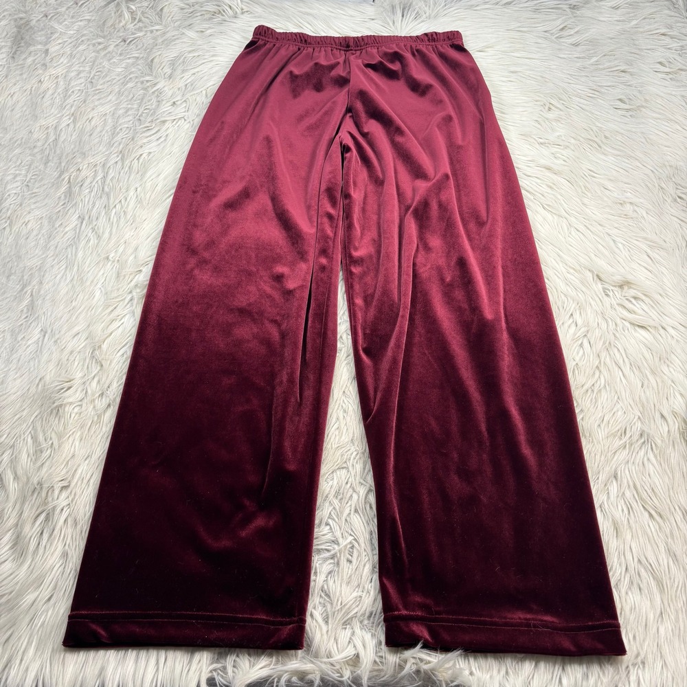 Vintage Studio Women's L Burgundy Red Wide Leg Pull On Velvet Pants Christmas